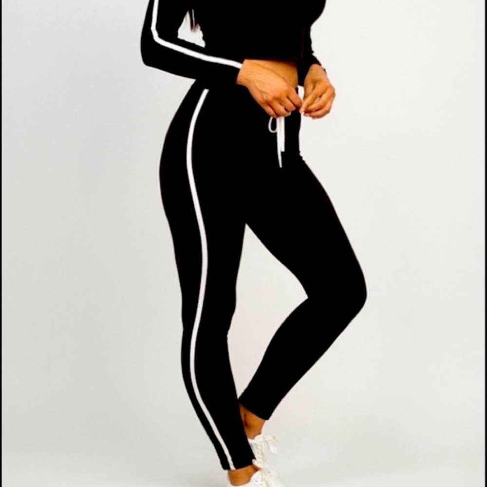 (S)One stripe crop top and leggings.